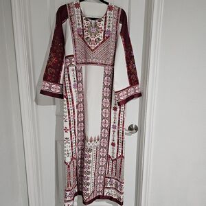 NEW‎ Middle Eastern Thobe Dress Tatreez White and Red Embroidered